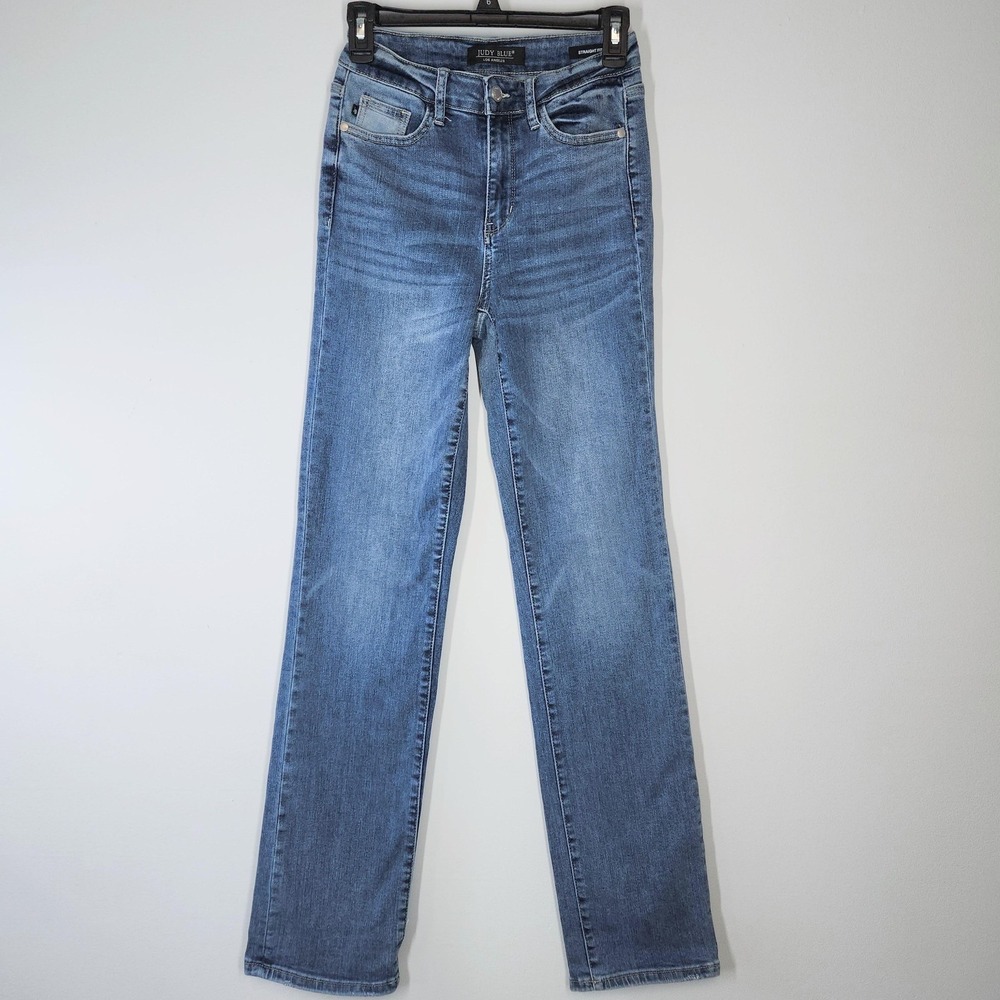 Judy Blue Jeans Womens 1/25 Straight Leg Medium Wash Mid Rise Stretch Denim Blue